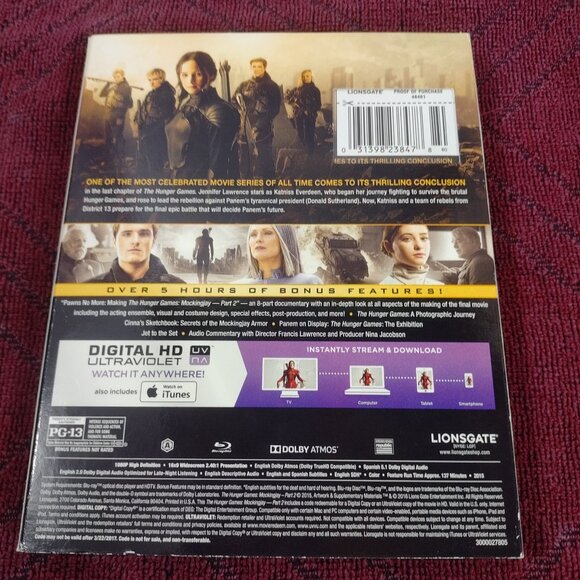 The Hunger Games Mockingjay Part 2 - 2015- PG/13-2 Disc Blu/ray DVD - Used - Picture 2 of 6